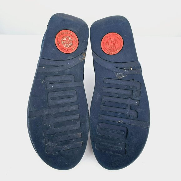 FitFlop Fino Quartz Toe Post Sandals 10 Midnight Navy Blue Slinky Slim Comfort - Picture 11 of 13